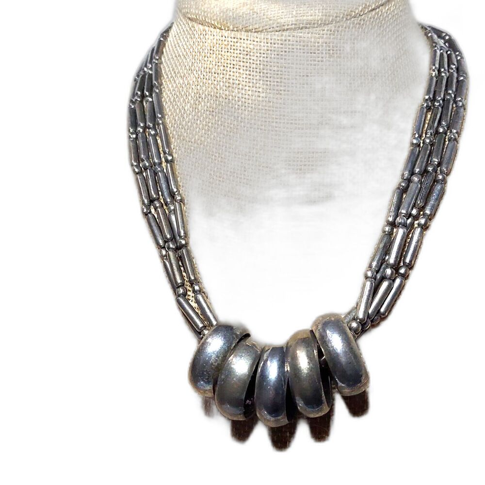 Necklace Modern Metal beads with 5 rings 18" See photo